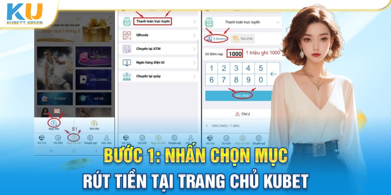 Chọn mục rút tiền có trên giao diện